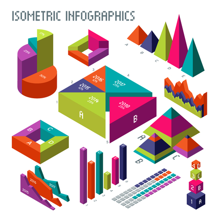 Isometric 3d vector diagrams and graphs for your information infographic and business presentation.のイラスト素材