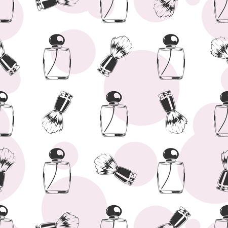 Shaving brush and perfume seamless pattern - beauty seamless texture. Vector illustrationのイラスト素材