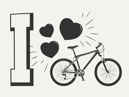 I love bicycle print design - print with bicycle and hearts. Print sport style bike, vector illustrationのイラスト素材