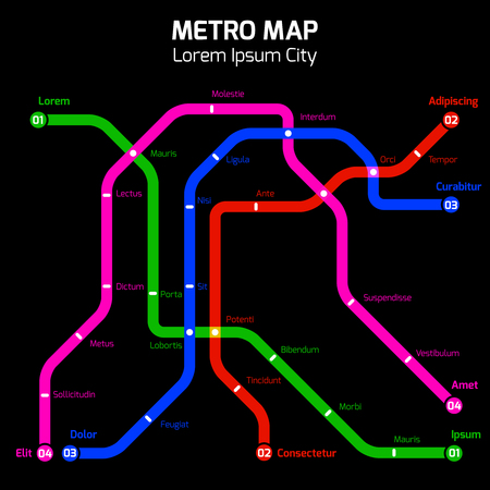 Neon colors metro or subway city map concept. Vector illustrationのイラスト素材