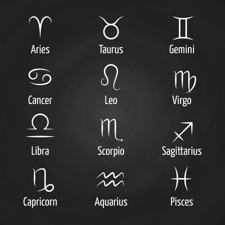 White Zodiac signs on blackboard vector illustrationのイラスト素材