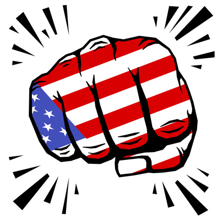 Hand drawn fist - american flag fist on white background. Vector illustrationのイラスト素材