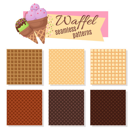 Ice cream waffel cone seamless vector patterns. Set of waffle pattern for ice cream illustrationのイラスト素材