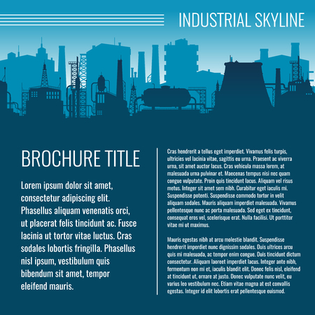 Industrial vector business template design with factory silhouette and text. Production industrial district brochure illustrationのイラスト素材
