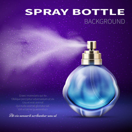 Deodorant bottle with translucent water spray mist. Product promotional vector background. Fragrance perfume package illustrationのイラスト素材