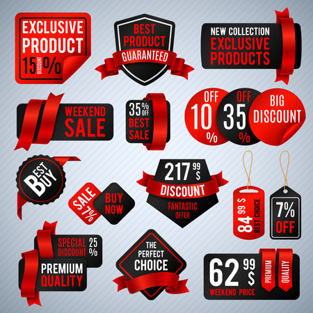 Price tags, special business offer labels and discount presentation banners vector setのイラスト素材