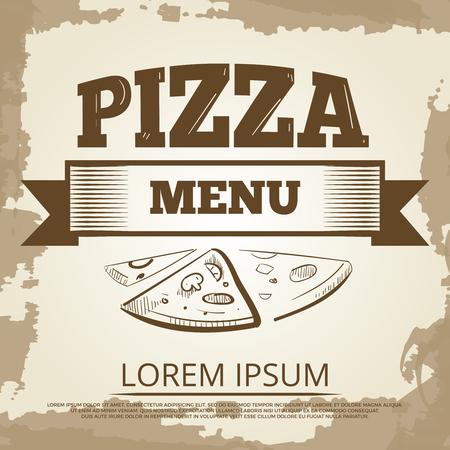 Vintage pizza poster design with hand drawn elements Vector illustrationのイラスト素材