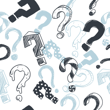 Doodle interrogation marks vector seamlles background. Endless pattern with sketch question mark. Seamless sketch pattern with question mark illustrationのイラスト素材