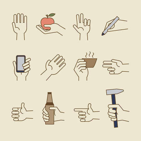 Vintage hand line icons with apple, bottle, cup. Vector illustrationのイラスト素材