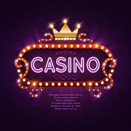 Vegas casino retro light sign for game background vector illustration. Banner billboard casino glowingのイラスト素材