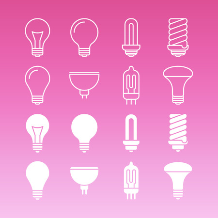 White lamp bulbs line and outline icons collection. Vector illustrationのイラスト素材