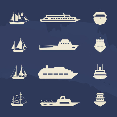 Sailboat and ship icons collection on grunge backdrop.のイラスト素材