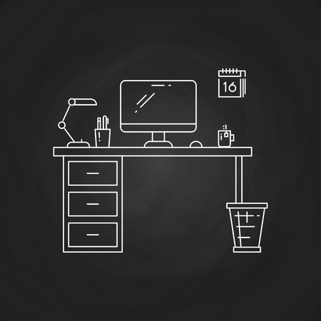 Office work place with table computer and lamp, calendar. Vector illustrationのイラスト素材