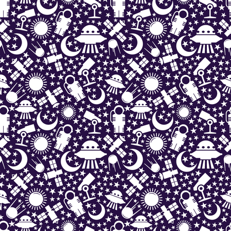 Space or astronomy seamless pattern. Background with star and planet, vector illustrationのイラスト素材