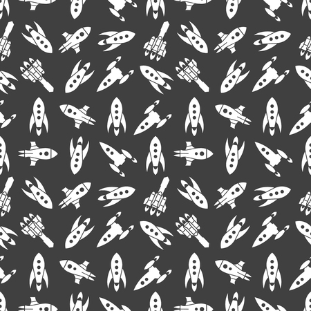 Spaceships and rockets seamless pattern. Shuttle travel in galaxy, vector illustrationのイラスト素材