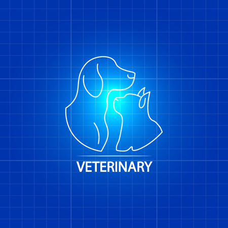 White veterinary logo design with cat and dog. Vector illustrationのイラスト素材