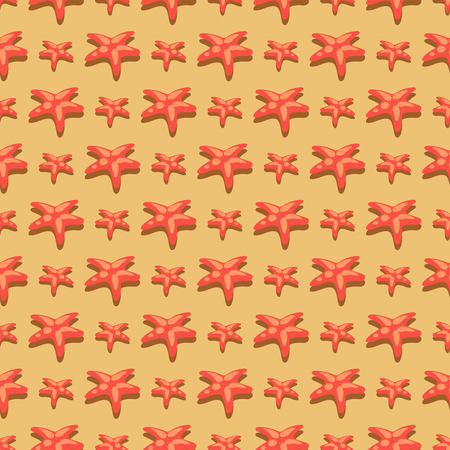 Abstract summer background with red starfish - seastar seamless pattern. Vector illustrationのイラスト素材