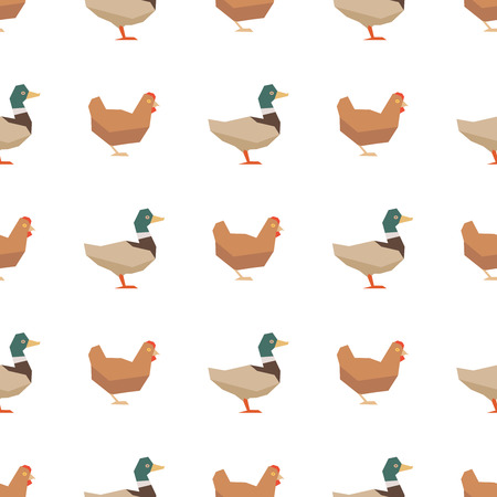 Ducks and chickens seamless pattern. Vector farm birds illustration backgroundのイラスト素材