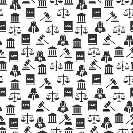 Law and justice seamless pattern. Balance and court, gavel and judge, vector illustrationのイラスト素材