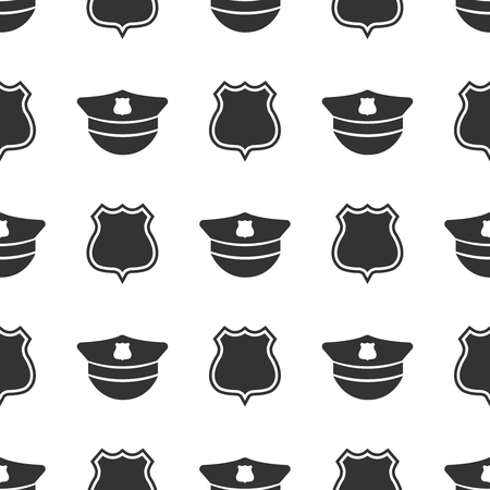 Police seamless pattern with police cap and badge. Police monochrome backgroundのイラスト素材