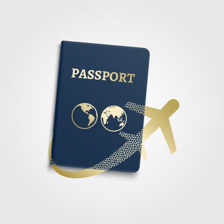 Vector travelling concept- passport international id and airplaneのイラスト素材