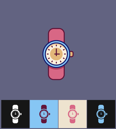 Clock icon. Flat vector illustration on different colored backgrounds. Blue wristwatch time watchのイラスト素材
