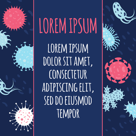 Poster with doodle microbes and bacterias. Science biology health, medical organism, vector illustrationのイラスト素材