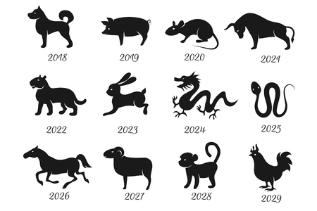 Chinese horoscope zodiac animals. Vector symbols of year. Chinese zodiac, animals horoscope illustrationのイラスト素材