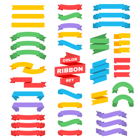 Retro text ribbon banners in flat style. Vector colored ribbon banner label illustrationのイラスト素材