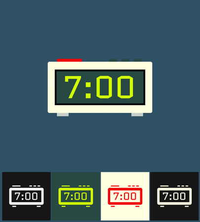 Clock icon. Flat vector illustration on different colored backgrounds. Digital clock collection iconsのイラスト素材