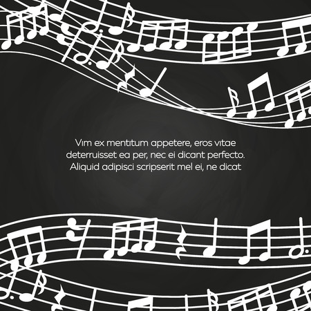 Musical blackboard background design - chalkboard with music notes and waves. Vector illustrationのイラスト素材