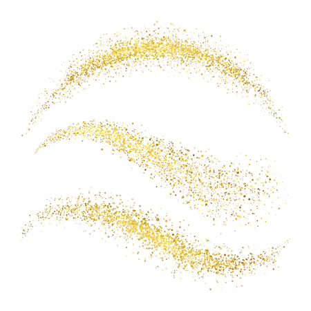 Fairy christmas golden stardust. Glamour gold waves with glittering stars isolated on white background vector set. Sparkle golden shimmer, shiny glow magic dust illustrationのイラスト素材