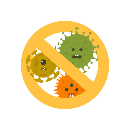 Stop microbes cartoon vector illustration. Anti bacteria symbol and protection infectionのイラスト素材
