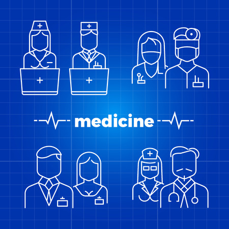Hospital staff line icons - medicine personal icons design. Vector illustrationのイラスト素材