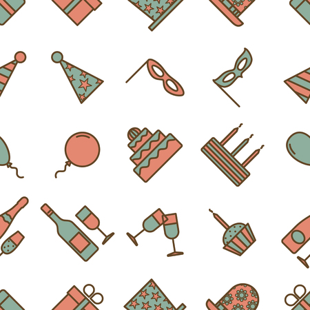Colorful vintage party icons seamless texture on white background. Cartoon style vector design illustrationのイラスト素材