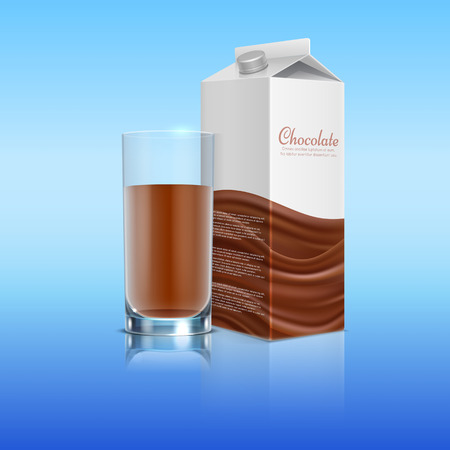 Chocolate realistic with glass cup. Vector template pack milk chocolate beverage illustrationのイラスト素材