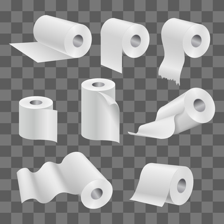 White toilet paper roll and kitchen towels isolated on transparent background vector illustrationのイラスト素材
