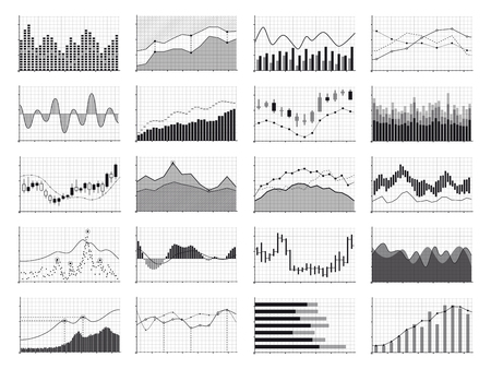 Stock analysis graphics or business data financial charts isolated on white background.のイラスト素材