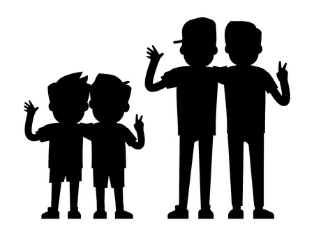 Best friends silhouettes isolated on white backgroundのイラスト素材