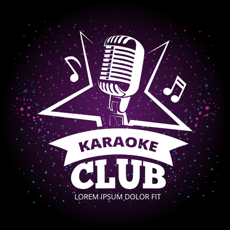 Shiny karaoke club vector label design. Karaoke music club label illustrationのイラスト素材