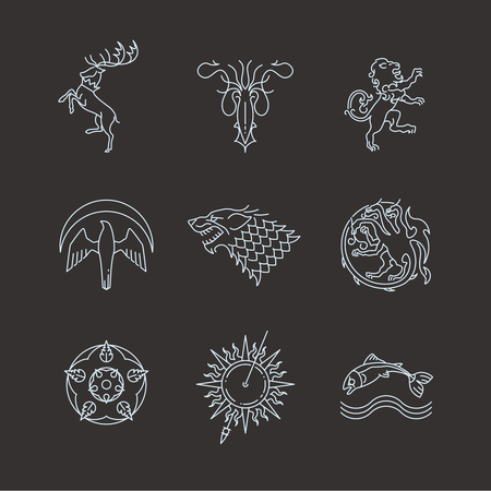 Line heraldic animals gaming thrones symbols. Animal dragon and wild beast mythology. Vector illustrationのイラスト素材
