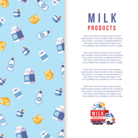 Milk production poster template - farm dairy banner design. Vector illustrationのイラスト素材