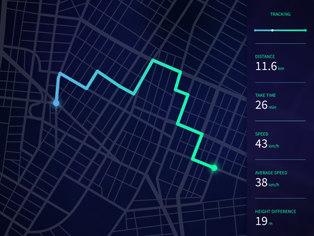 Vector city map with route and data interface for gps navigation and tracker appのイラスト素材