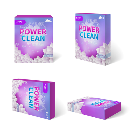Purple detergent cardboard package box in different positionsのイラスト素材