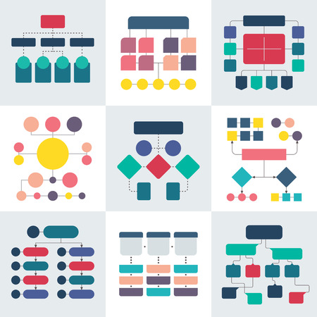 Flowchart schemes and hierarchy diagrams. Workflow chart vector elementsのイラスト素材