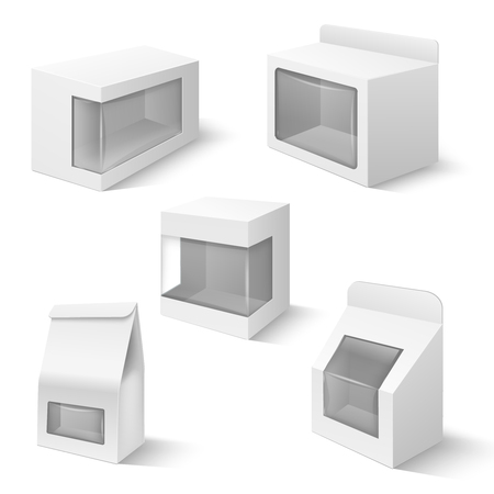 Product boxes with plastic window vector templates isolatedのイラスト素材