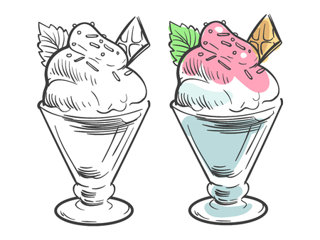 Black and coloring ice cream sketchのイラスト素材