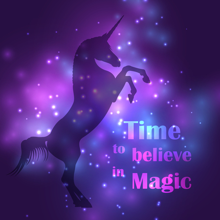 Colorful unicorn silhouette with magic lights posterのイラスト素材
