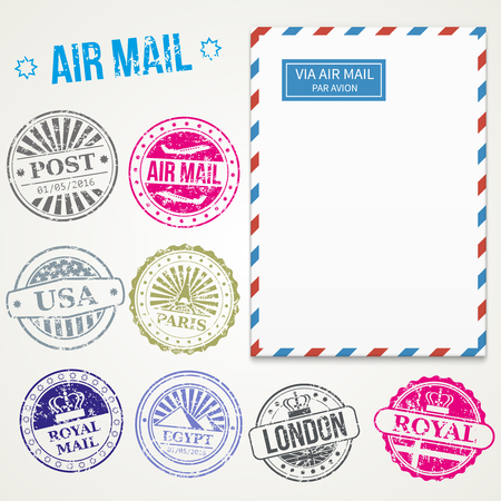 Air mail stamps and envelope vectorのイラスト素材