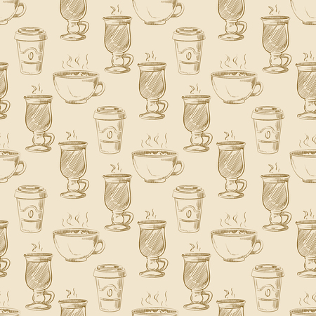 Hand drawn americano take away coffee seamless patternのイラスト素材